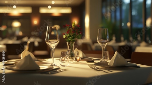 Romantic Dinner Table Setting in a Restaurant