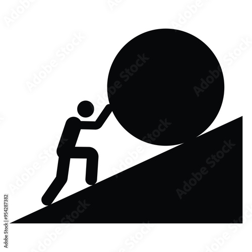 Fényképezés Strong Man pushing big boulder uphill