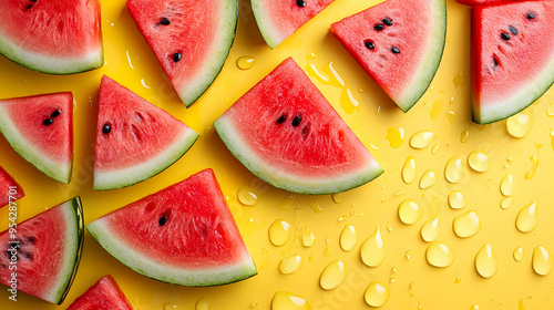 Watermelon slices on a yell...