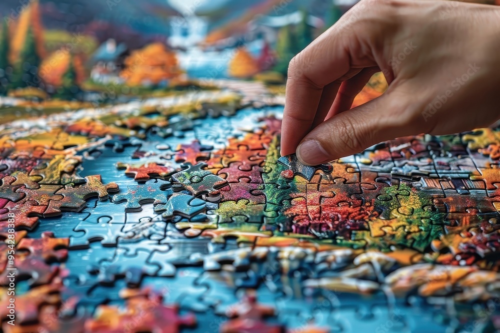 Focuses on the satisfying moment of completing a puzzle, highlighting the sense of accomplishment and closure. Focuses on the satisfying moment of completing a puzzle, highlighting the sense of accomplishment and closure.