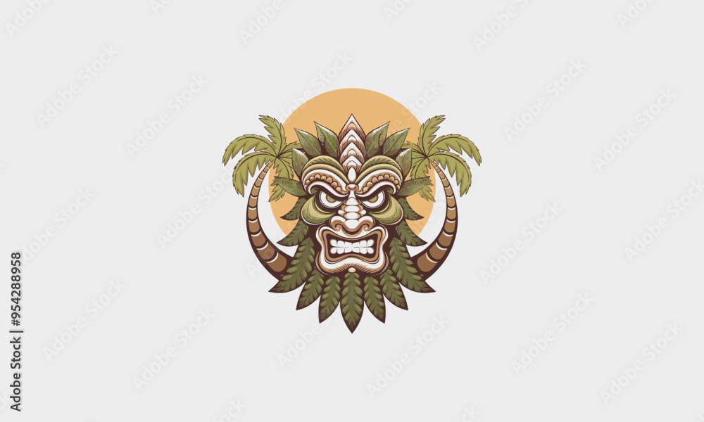 mask angry with palm tree vector flat design mask angry with palm tree vector flat design