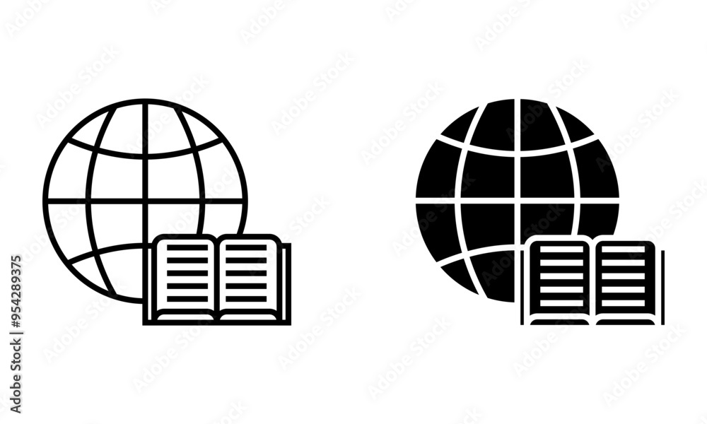Globe with a book, illustration of global education and network icon vector Globe with a book, illustration of global education and network icon vector
