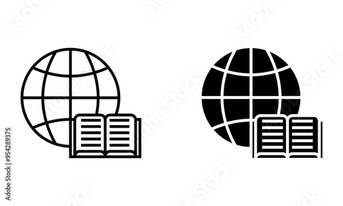 Globe with a book, illustration of global education and network icon vector