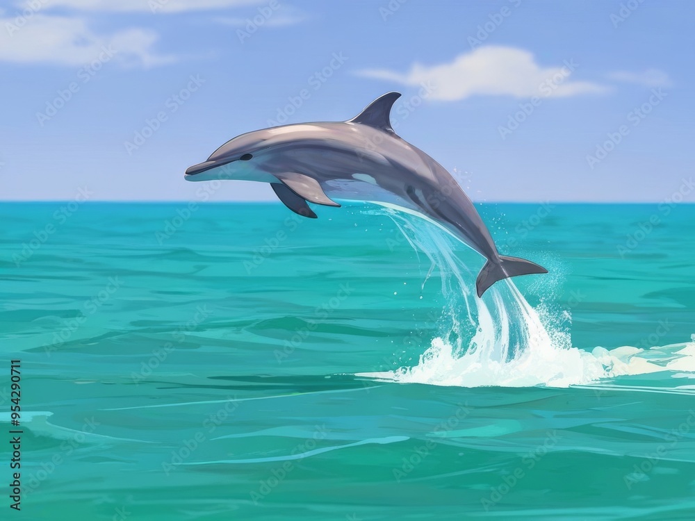Obraz premium Dolphin Leaping Through the Turquoise Waves