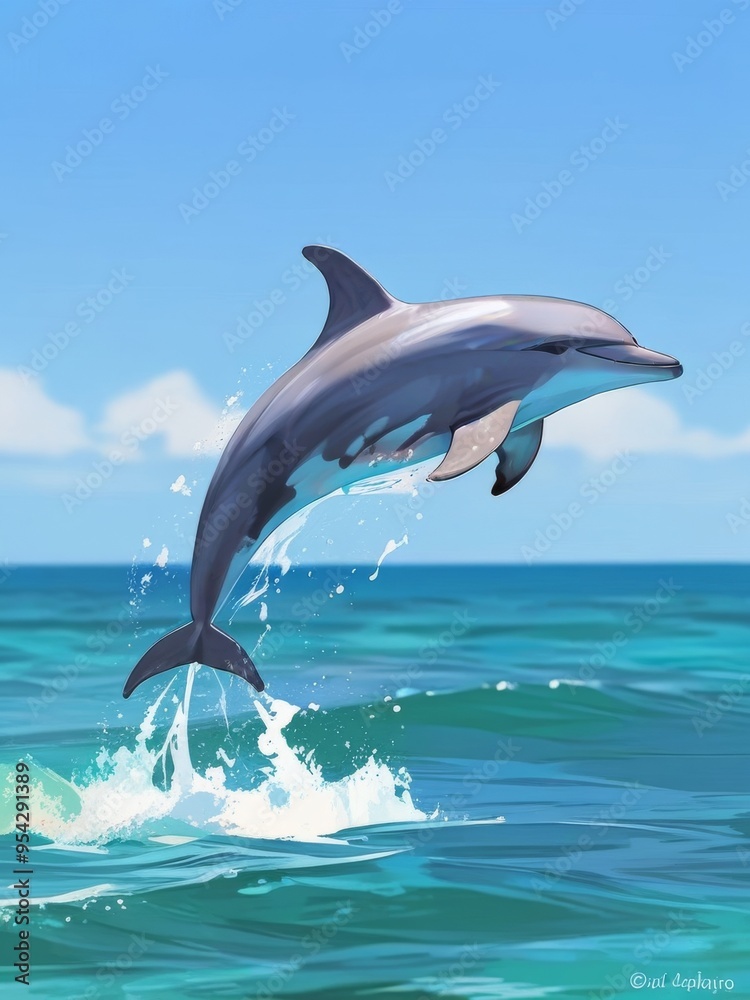 Obraz premium Dolphin Leaping Through the Turquoise Waves