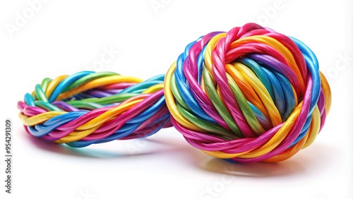 Wallpaper Mural A vibrant, twisted balloon string, loosely coiled and knotted, lies on a soft, white background, awaiting attachment to a celebration's festive decorations. Torontodigital.ca