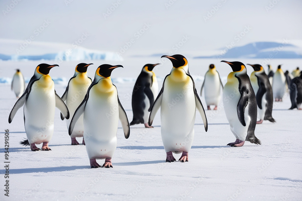 Obraz premium A serene landscape of Antacita with a group of penguin