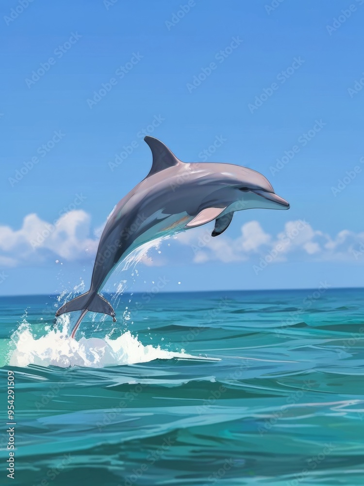 Fototapeta premium Dolphin Leaping Through the Turquoise Waves