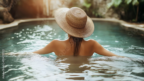 Woman in a straw hat relaxe...