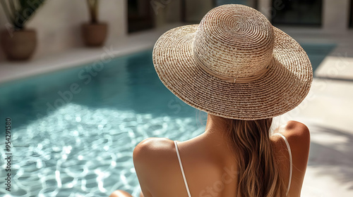 Woman in a straw hat relaxi...
