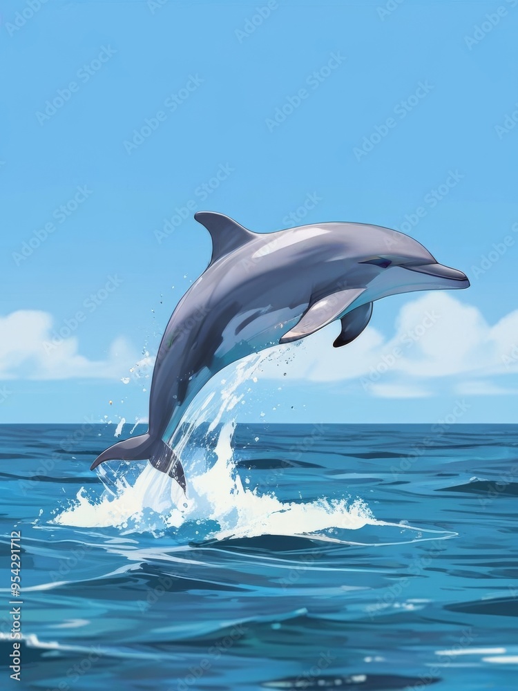 Naklejka premium Dolphin Leaping Through the Turquoise Waves