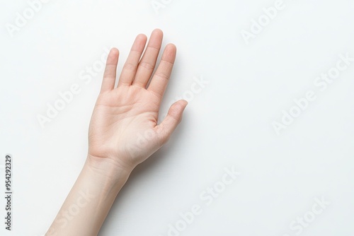 Woman showing hand on white background, closeup , ai