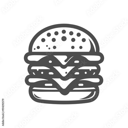 Burger fast food silhouette. Black Vector Icon on white background.