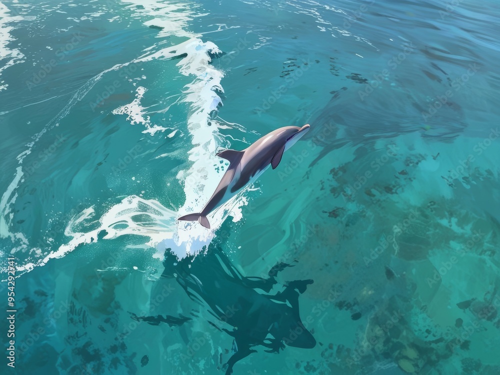 Fototapeta premium Dolphin Leaping Through the Turquoise Waves