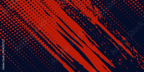 Red halftone dots blue color pattern gradient grunge texture background. Dot pop art comic sport style modern grunge
