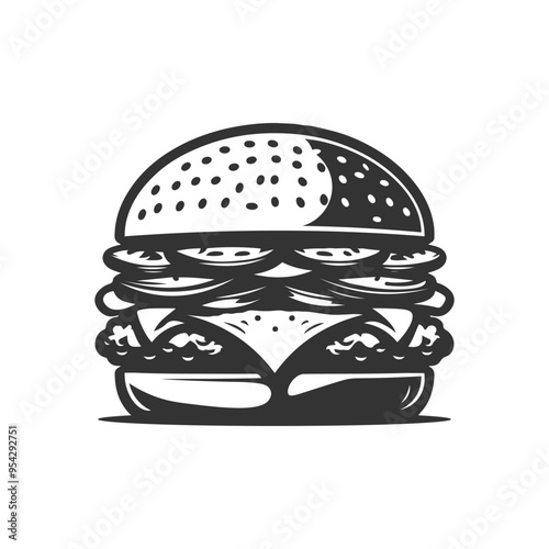 Burger fast food silhouette. Black Vector Icon on white background.