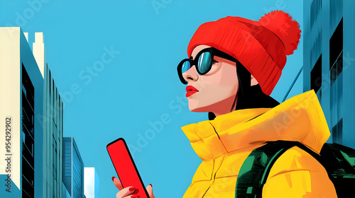 Woman in red hat and yellow...
