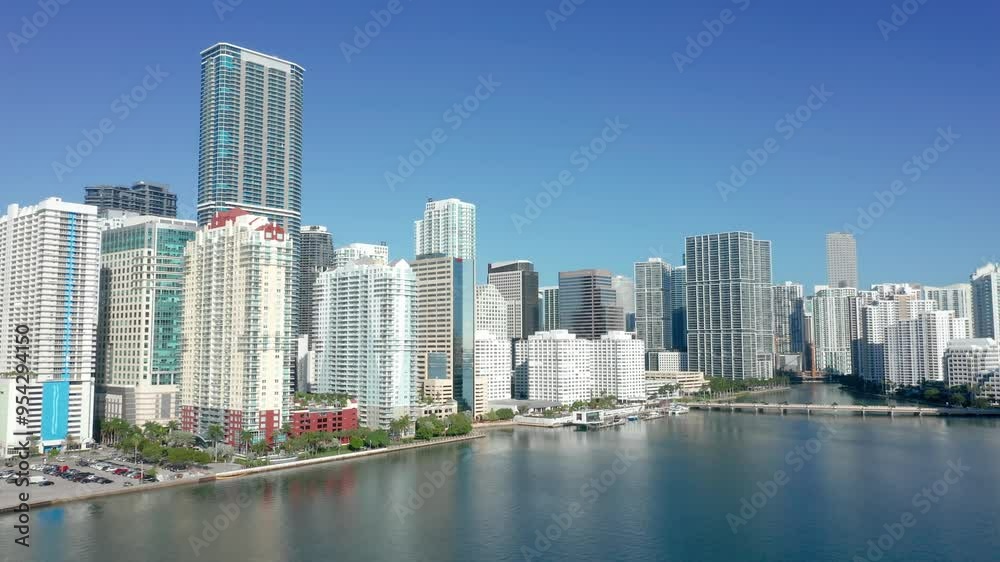 Aerial shot of the beautiful buildings along the ocean in Miami Florida Aerial shot of the beautiful buildings along the ocean in Miami Florida