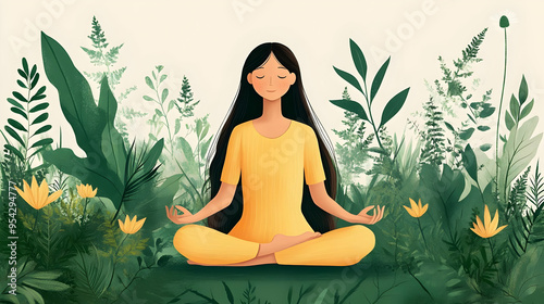 Woman meditates in a peacef...