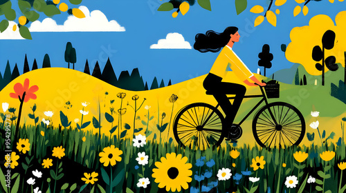 Woman on a bicycle riding t...