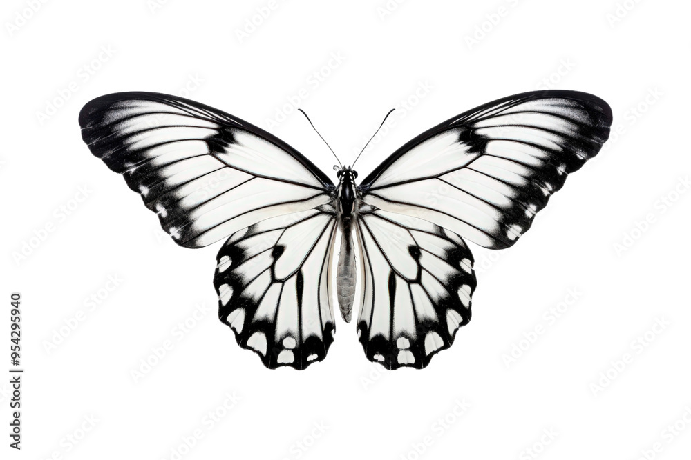 Fototapeta premium Black, white, red butterfly wings spread open. Suitable for nature, beauty, art, insect related designs, and vibrant creative projects