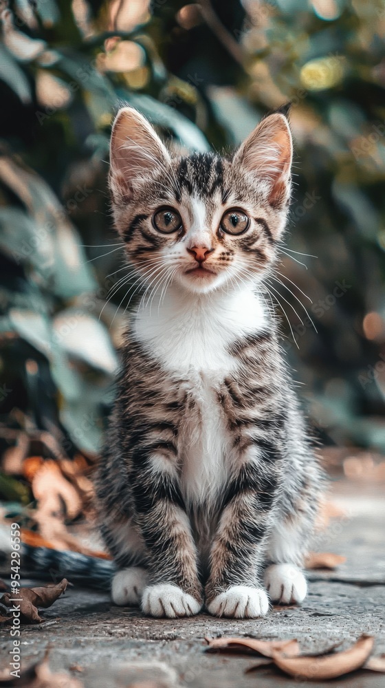 Cute tabby kitten outdoors Cute tabby kitten outdoors