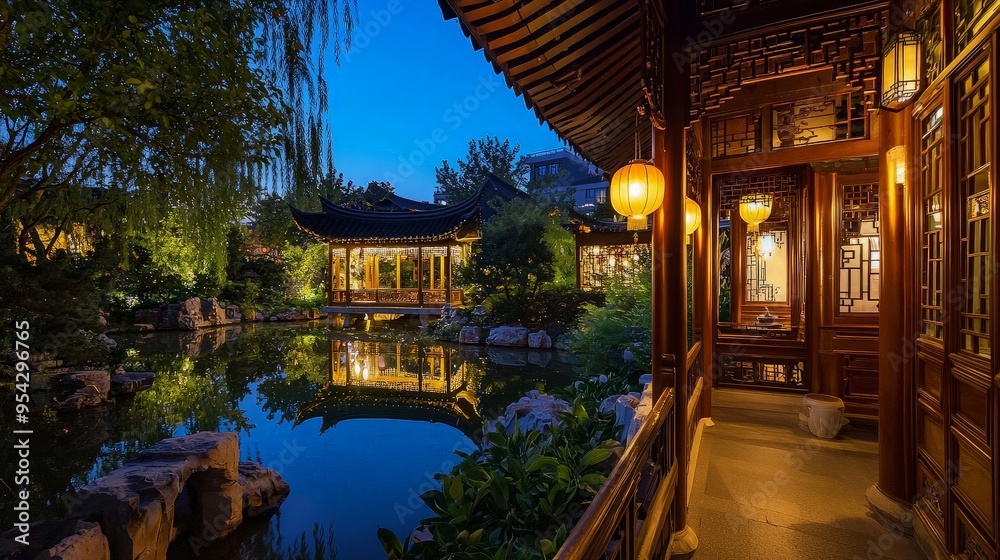 Fototapeta premium Serene Evening in a Chinese Garden