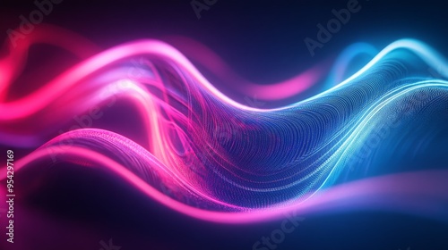 Abstract Neon Blue and Pink Waves with Particle Texture