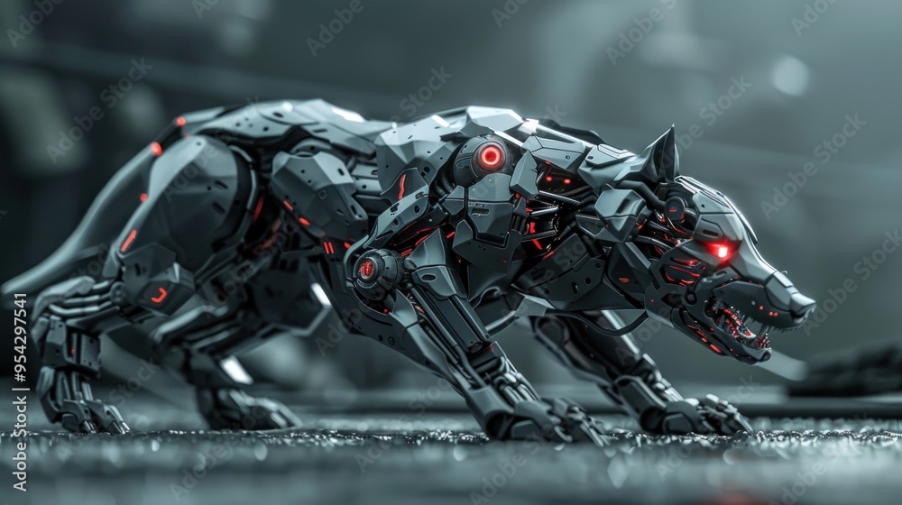 Futuristic modern mechanical cyborg wolf predator. ai generated image Futuristic modern mechanical cyborg wolf predator. ai generated image