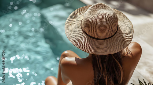 Woman wearing a sun hat rel...