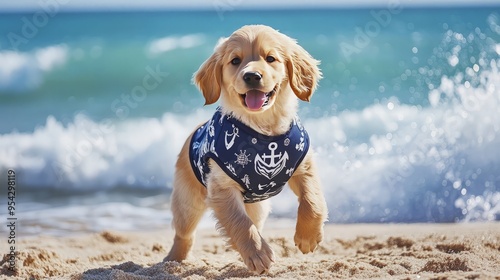 Golden Retriever Puppy on the Beach