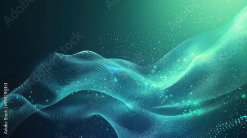 Abstract Green Wave with Glittering Particles