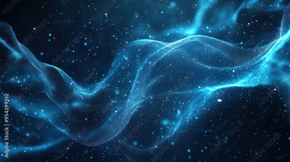 Abstract Blue Wave with Glowing Particles Abstract Blue Wave with Glowing Particles
