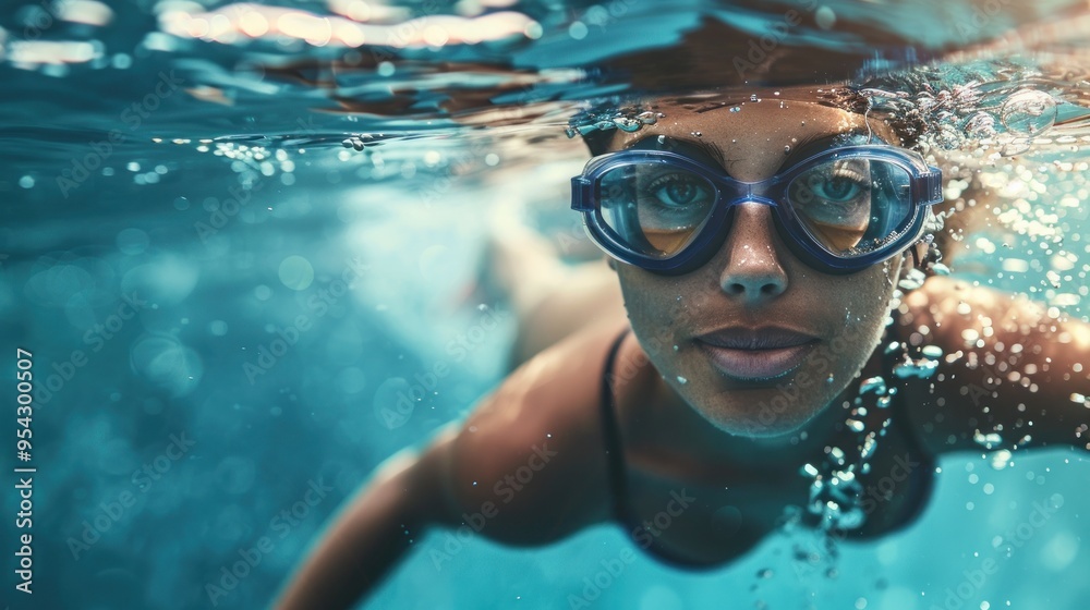 Fototapeta premium Young Woman Swimming for Physical Exercise. ai generated image