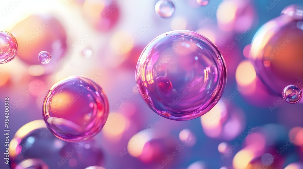 Pink and purple bubbles float Pink and purple bubbles float