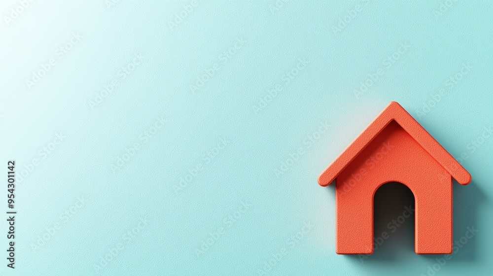 Red house on blue background