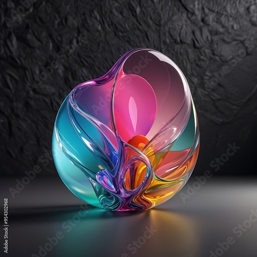 Colorful Abstract Glass shape, 3D Render with Gradient Effects.