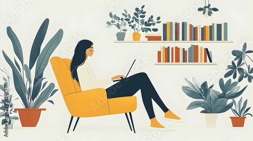 Woman working on laptop in ...