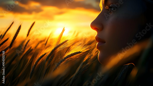 Woman's face in golden ligh...