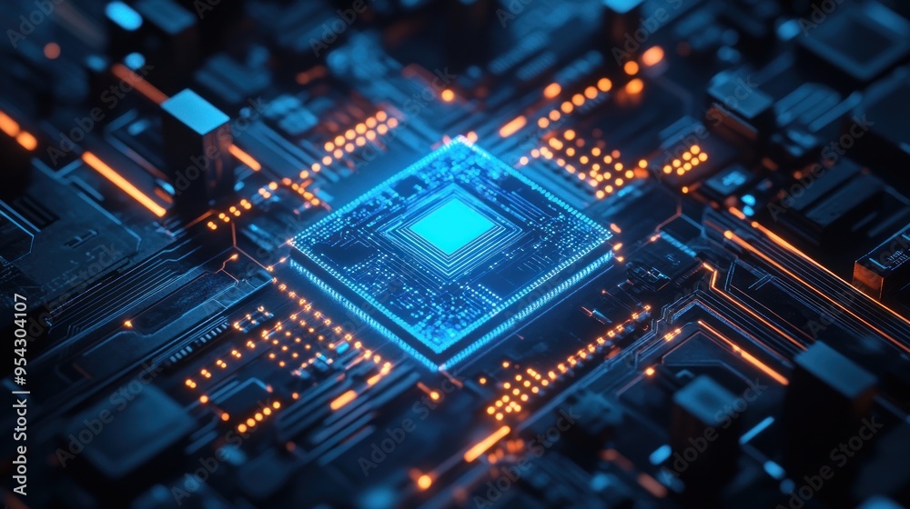 Blue Glowing Circuit Board Blue Glowing Circuit Board