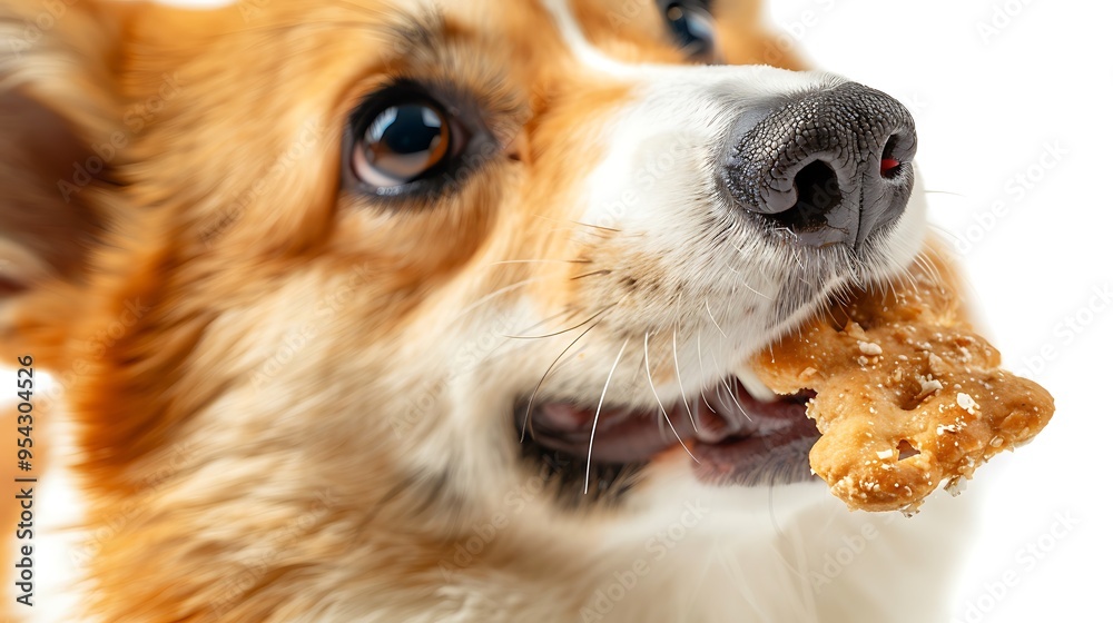 Close-Up Of Corgi Balancing Treat On Its Nose Close-Up Of Corgi Balancing Treat On Its Nose