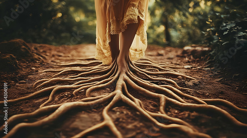 Woman's feet standing on tr...