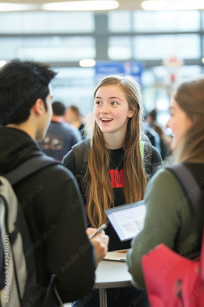 A bustling student club fair on campus with colorful booths and banners. Students are eagerly exploring different clubs and signing up A bustling student club fair on campus with colorful booths and banners. Students are eagerly exploring different clubs and signing up