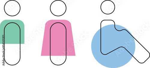 Restroom sign illustrator. Male, female, disabled symbol for toilet.