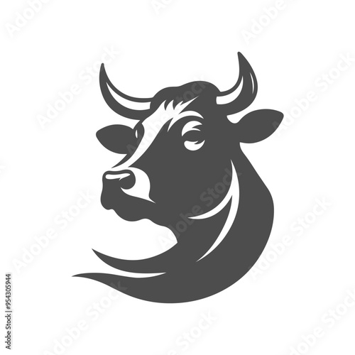 Silhouette of a moo. Black vector art of cow head. Logotype icon on isolated background.