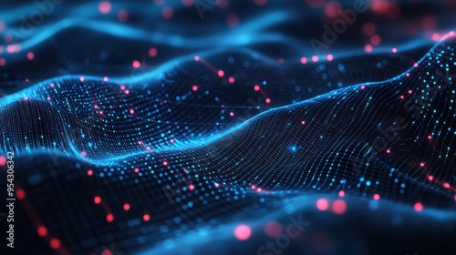 Abstract Digital Wave with Glowing Particles