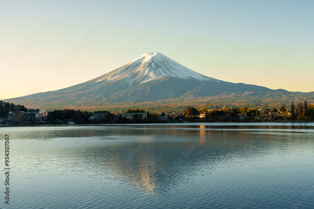 Mount Fuji at Lake Kawaguchi in the morning sunrise. Mt Fujisan in Fujikawaguchiko, Yamanashi, Japan. Landmark for tourists attraction. Japan Travel, Destination, Vacation and Mount Fuji Day concept Mount Fuji at Lake Kawaguchi in the morning sunrise. Mt Fujisan in Fujikawaguchiko, Yamanashi, Japan. Landmark for tourists attraction. Japan Travel, Destination, Vacation and Mount Fuji Day concept