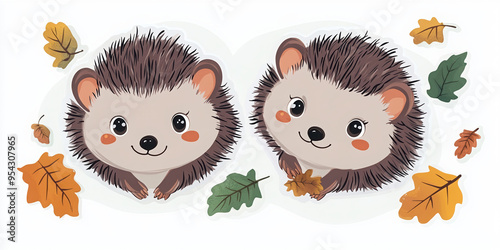 Wallpaper Mural hedgehog cute animal autumn leaves woodland creatures cartoon hedgehog adorable hedgehogs forest animals whimsical art happy animal illustration  Torontodigital.ca