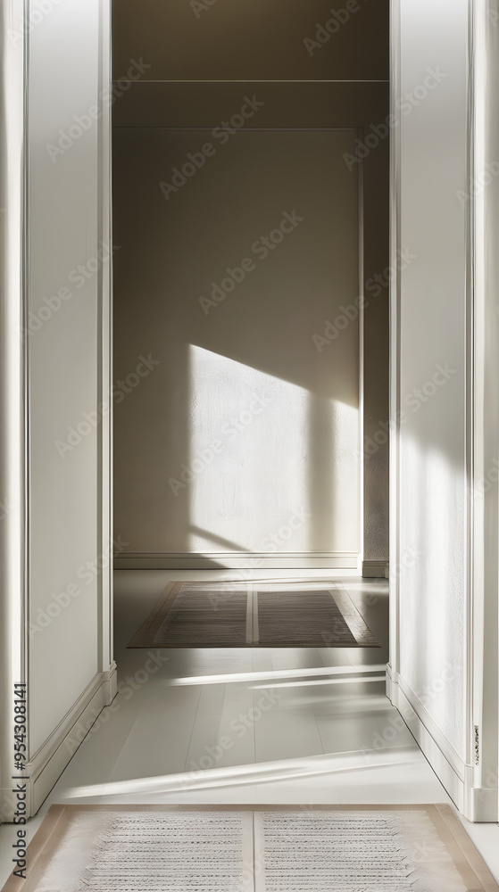 Fototapeta premium Minimalist Hallway with Sunlight Streaming Through Doorway