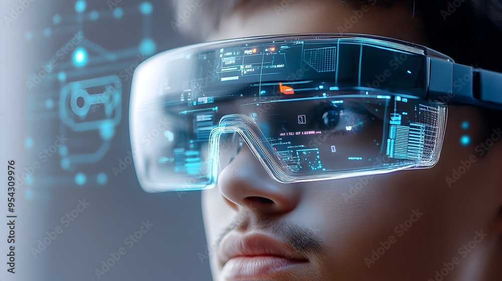 Fototapeta premium Augmented Reality Glasses Displaying Futuristic Interactive Digital Content